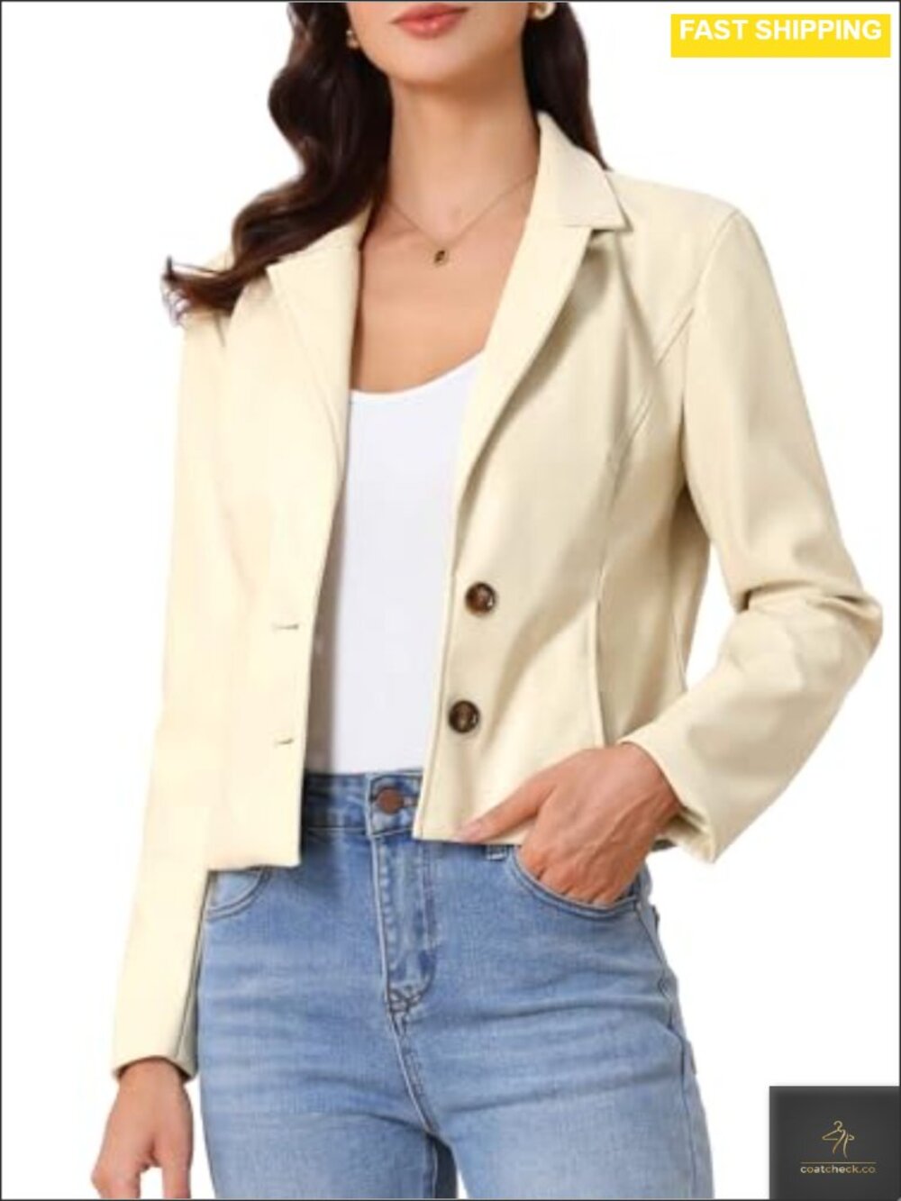Faux PU Leather Cropped Motorcycle Jacket Button Down Women's